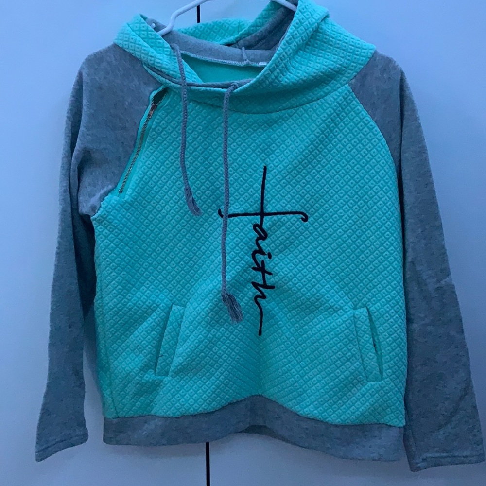 Sea foam Green and Gray “Faith” Sweatshirt Small
